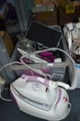 Box of Electrical Items; Morphy Richards Steam Iro