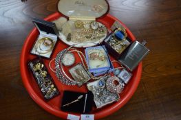 Tray Lot of Costume Jewellery, 9ct F&B Locket, Hat