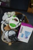 Box of Electrical Items Including Steamer, Lamps,