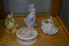 Two Royal Doulton Figurines, Royal Doulton Dish, a