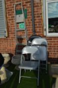 Six Folding Metal Chairs and a Aluminium Step Ladd