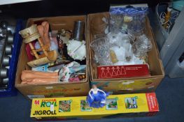 Two Boxes of Household Goods, Glassware and Elepha
