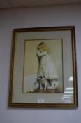 Framed Edwardian Print - Young Girl with Puppy