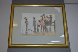 Gilt Framed Print - Children Paddling