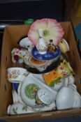Box of Pottery Items, Decorative Plates, etc.