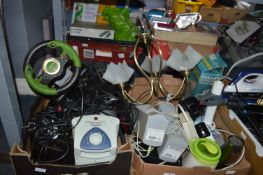 Two Boxes of Electrical Items Including Speakers,