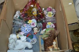 Decorative Glass & China Items Including Bells, Fl