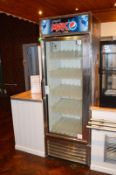 1 x True Single Door Upright Drinks Display Fridge With Pepsi Max Decals and Stainless Steel Exterio