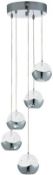 1 x Iceball LED Chrome 5 Light Multi-drop Pendant With Bubbleglass - New Boxed Stock - CL323 - Ref: