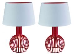1 x Red Cage Table Lamp With White/Red Shade - Industry Influenced - New Boxed Stock - CL323 - Ref: