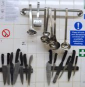 1 x Assorted Lot of Chef Knives, Magnetic Holders, Cooking Utensils and Utensil Rail Holder - Includ