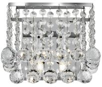 1 x Hanna Chrome 2 Light Square Wall Bracket With Clear Crystal Balls - Ex Display - RRP £67.20
