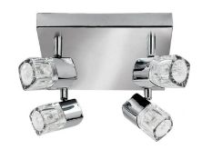 1 x LED Blocs - 4 Light Spotlight Square, Chrome, Clear Glass (Ice Cube) -