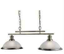 1 x Bistro Antique Brass 2 Light Ceiling Bar Pendant With Marble Glass Shades - Ex Display Stock - C