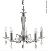 1 x Royale Satin Silver Metal 5 Light Ceiling Fitting With Hexagonal Glass Sconces - RRP £223.20