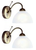 2 x Milanese Antique Brass Wall Lights With Alabaster Glass - New Boxed Stock - CL323 - Ref: 1131-1A
