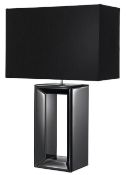 1 x Black Mirror Reflection Table Lamp With Black Oblong Faux Silk Shade - New Boxed Stock - CL323 -