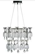 1 x VINO 2-Tier LED Chome Crystal Fitting With Wine Glasses & Crystal Drops - Ex Display Stock - CL2