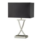 1 x Cross Satin Silver Table Lamp With Drum Shade in Black - New Boxed Stock - CL323 - Ref: 3923SS /