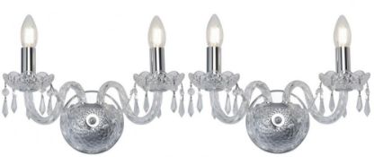 A Pair Of Hale Georgian-Style Chrome 2-Light Wall Bracket With Crystal Trimmings - New Boxed Stock -