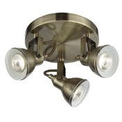 1 x Focus 3 Light Antique Brass Ceiling Spotlight With Round Plate - New Boxed Stock - CL323 -