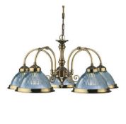 1 xAmerican Diner Antique Brass 5 Light Fitting With Clear Ribbed Glasses - Brand New Boxed