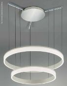 1 x Chelsom RINGS Large 2-Halo LED Pendant Light Fitting In White & Chrome - Unused Boxed Stock - CL