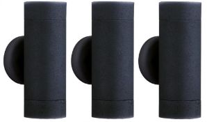 3 x Stainless Steel IP44 Up and Down Cylinder LED Wall Lights in Black - New Boxed Stock - CL323 - R
