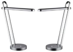2 x Searchlight Desk Partner LED Fold Down Lamps in Silver With Push Switch - New Boxed Stock -