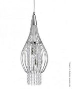 1 x Rocket Chrome 2-Light Cage Pendant Light With Clear Crystal Buttons - RRP £144.00