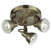 1 x Focus 3 Light Antique Brass Ceiling Spotlight With Round Plate - Brand New