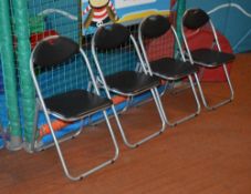 15 x Folding Chairs in Black Faux Leather With Grey Frames - Ref BB000 PTP - CL351 - Location: Chorl