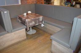 1 x Contemporary Restaurant Seating Booth With Driftwood Finish and Grey Faux Leather High Back Seat