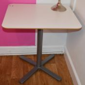 2 x White Square Tables With Dark Grey Pedestals - Ref BB251 PTP - CL351 - Location: Chorley PR6