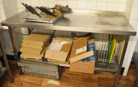 1 x Stainless Steel Prep Bench With Buffalo Double Bench Mounted Fryer and Chopping Boards - H87 x W