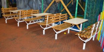 3 x Table and Bench Sets - Powder Coated Steel Frames Incorporating Tables and Wooden Benches - H78