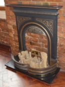 1 x Traditional Fire Surround With Stone Hearth - Finished in Black With Gold Ornate Detail - H106 x