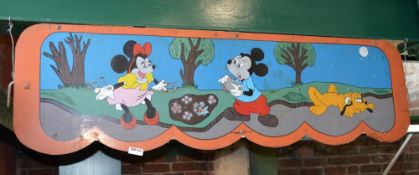1 x Vintage Metal Hand Painted Fairground Ride Barrier Fence Panel With Braced Back and Mounting Hoo