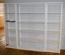 5 x Adjustable Retail Shelf Units in White - Metal Frames With Adjustable Wood Shelves - H193 x W58/