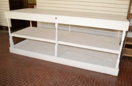1 x Large Table Bench With Undershelves and Spindle Legs - Painted In White - Ex-Display