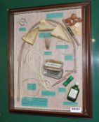 1 x Wall Mounted Display Case With Various Home Made Poaching / Hunting Tools - H57 x W45 x D7 cms R