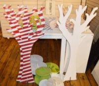 10 x Wooden Cut Out Trees With Freestanding Bases - Various Colours Included - Ref BB395 TF - CL351