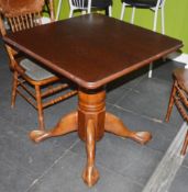 13 x Restaurant Dinner Tables With Thick Solid Wood Pedestals, Square Tops and Ball & Claw Feet -