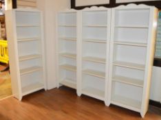 4 x Matching Bookcase Shelf Units With White Finish and Shaped Tops - Ideal For Home Use or Retail D
