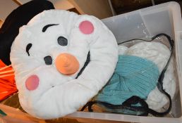 1 x Adult Size Fancy Dress / Mascot SNOW MAN Costume - Includes Suit, Scarf, Feet and Head - Very Go