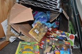 1 x Assorted Collection From Storage Room - Includes Toys, Wire Shelves on Wheels, Glass Cabinet, Un