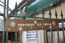 1 x Wooden Tootsies Ice Cream Sign - Ref BB000 OS - CL351 - Location: Chorley PR6