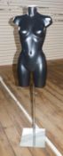 1 x Female Torso Mannequin in Black With Chrome Stand - Ref BB860 2F - CL351 - Location: Chorley PR6