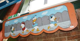 1 x Vintage Metal Hand Painted Fairground Ride Barrier Fence Panel With Braced Back and Mounting Hoo