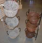 2 x Basket Stands With Six Wicker Baskets - Ref BB1630 GFF - CL351 - Location: Chorley PR6